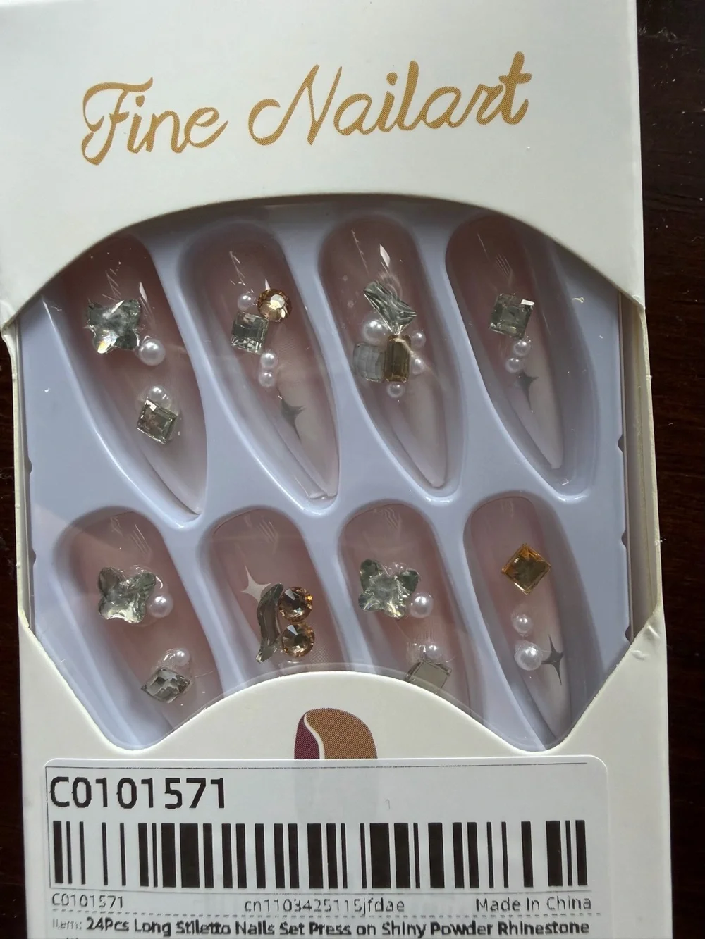 False Nail Set - Pink Nude Crystal Accent Press-On Nails